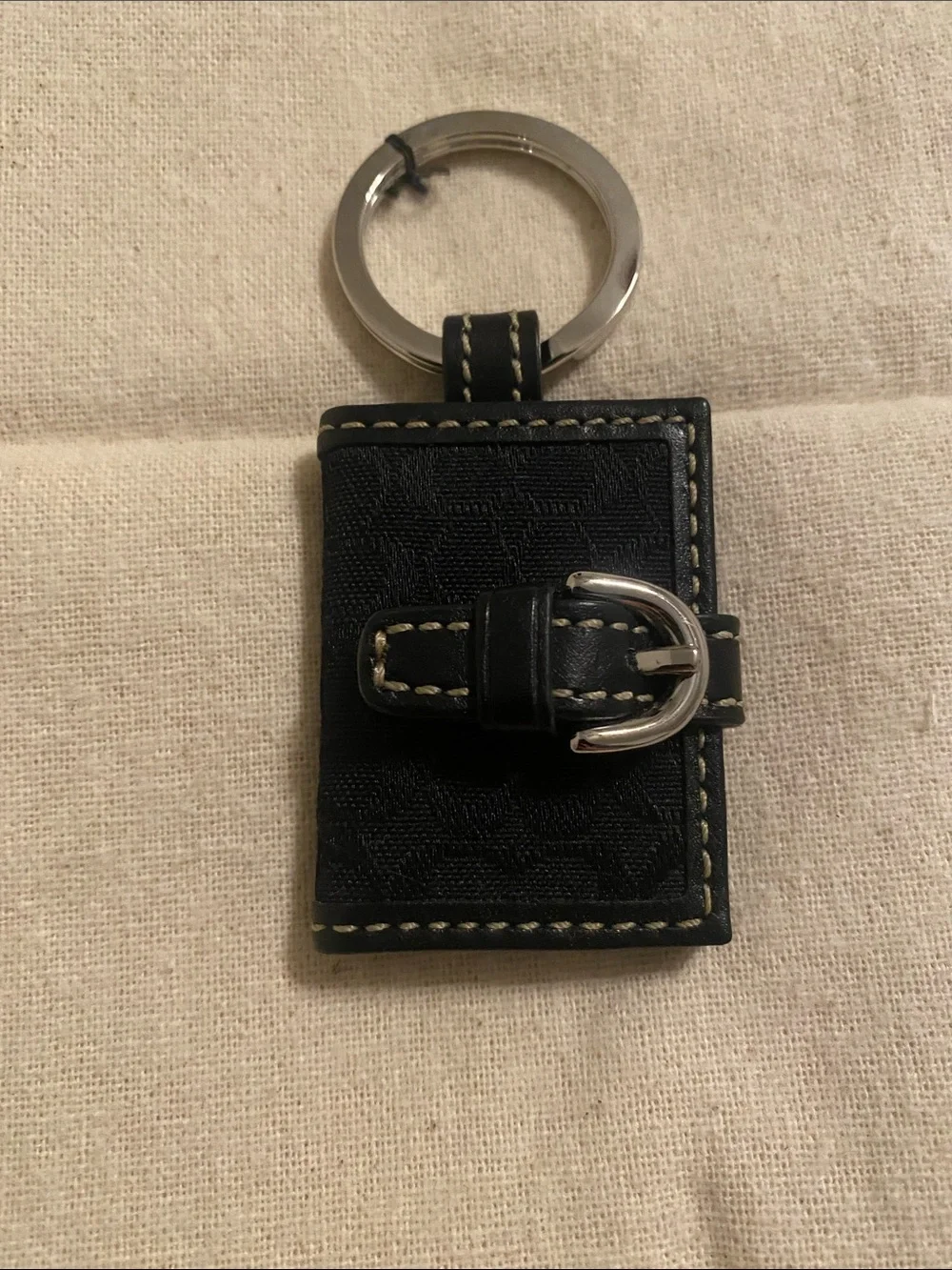 Vintage Coach Black Signature C Photo Key Fob Keychain Buckle Leather Bag Charm